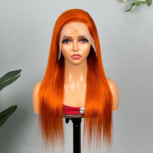 24 inches bone straight orange human hair wigs