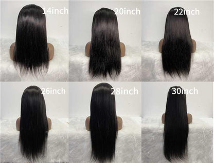 BONE STRAIGHT  26 INCHES 13*6 BLACK HD LACE 180 VOLUME HUMAN HAIR WIGS