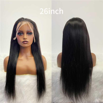 BONE STRAIGHT  26 INCHES 13*6 BLACK HD LACE 180 VOLUME HUMAN HAIR WIGS