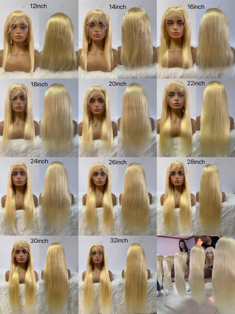 BLONDE WIG BONE  STRAIGHT 2025 24 INCHES LONG BLONDE CELEBRITY 4*4 LACE FRONT GLUELESS WIG