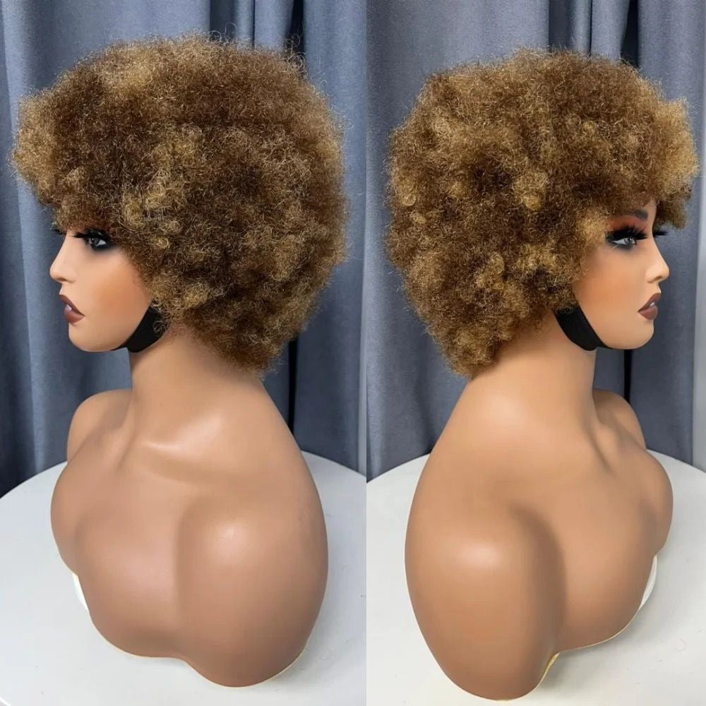 AFRO CURLS WIG 14 INCHES BLACK ,COLOUR BROWN 27,HIGHLIGHT COLOUR 4/27 IN STOCK