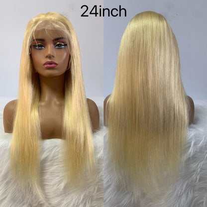 BLONDE WIG BONE  STRAIGHT 2025 24 INCHES LONG BLONDE CELEBRITY 4*4 LACE FRONT GLUELESS WIG